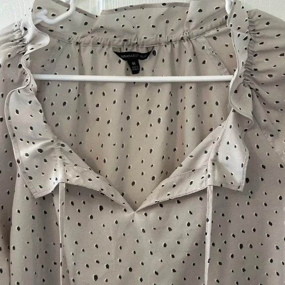 Banana Republic Taupe Polka Dot Ruffle-Neck Blouse - Picture 4 of 5